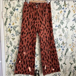 Maeve The Junie high-rise, wide-leg flare jeans in a brown and black leopard